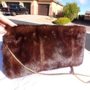 real dk brown MINK FUR cross body convertible clutch handbag purse, handmade
